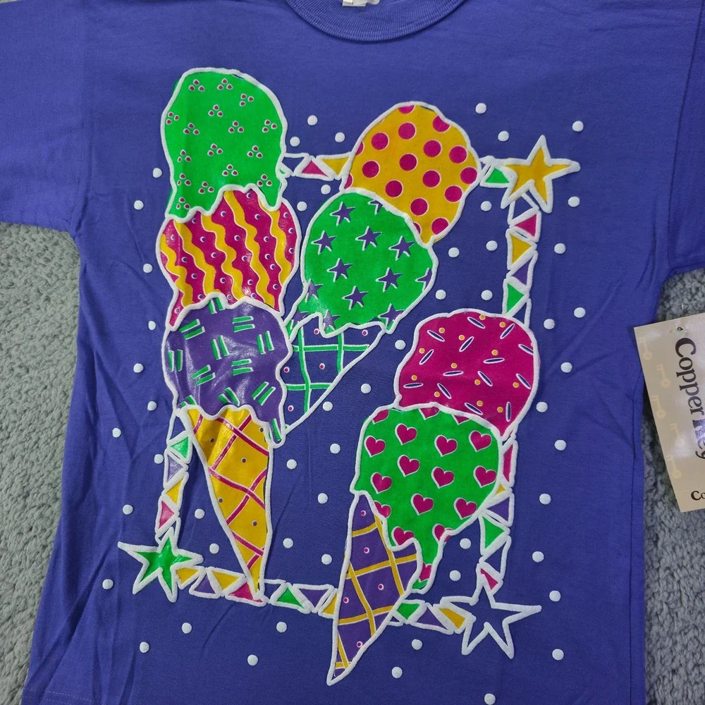 Copper Key Kids Purple Ice Cream Puff Print Graphic T-Shirt Size Medium NWT